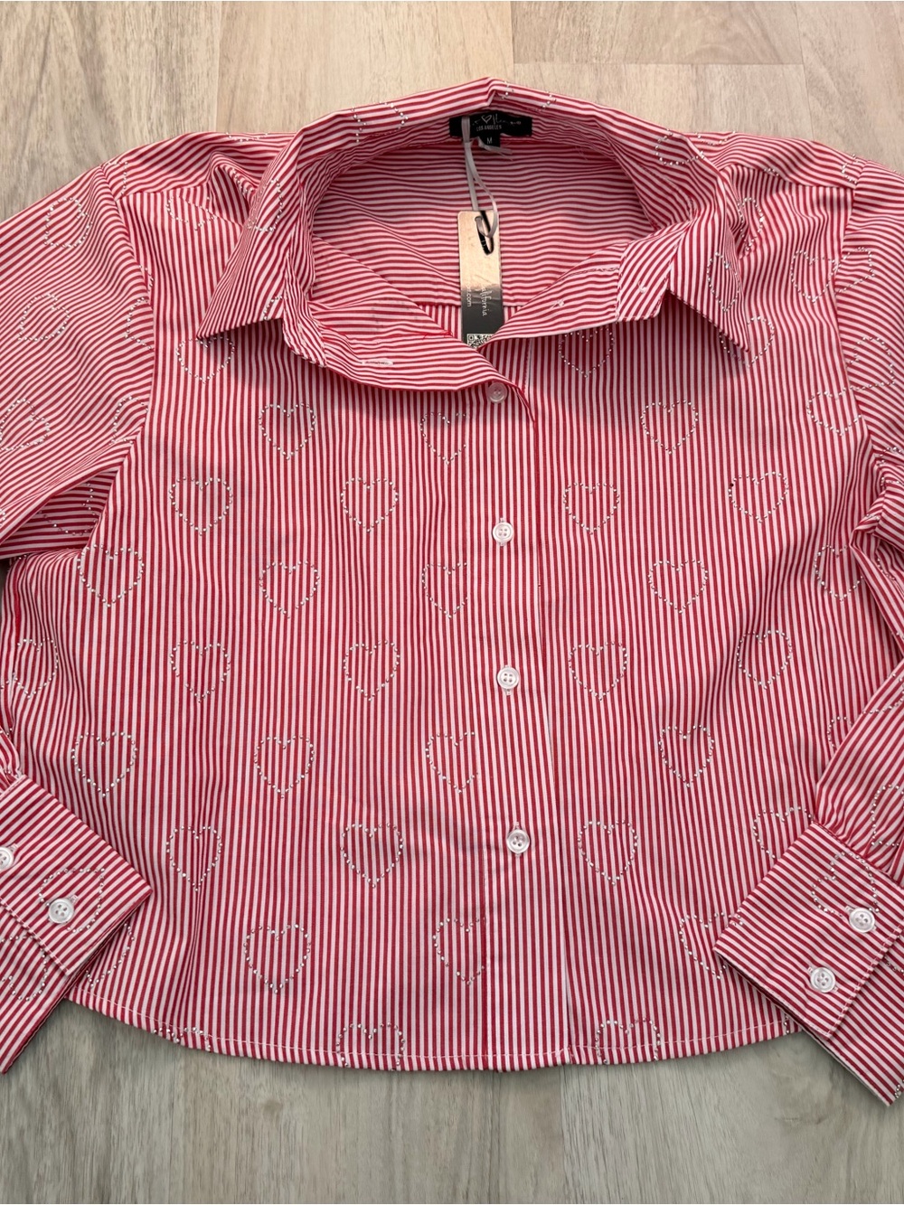 Velvet Heart Red & White Striped Heart Button-Up Blouse NWT M